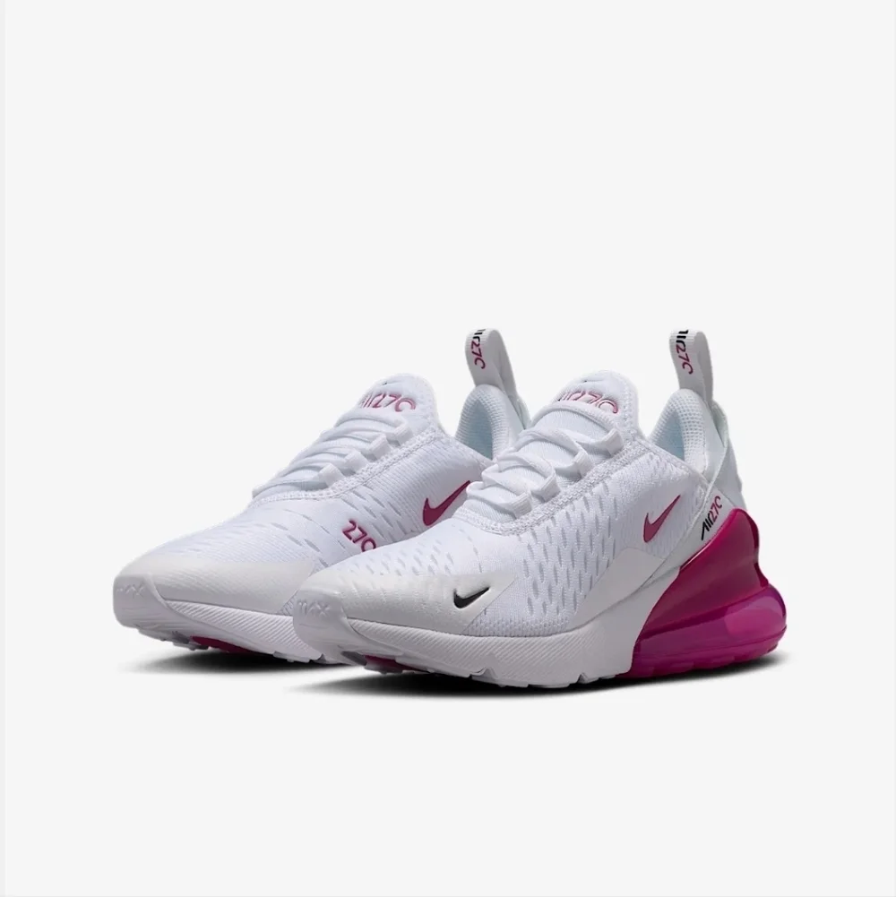 Girls Youth Nike Air Max 270 White Pink Sneakers Custom with Swarovski Crystals